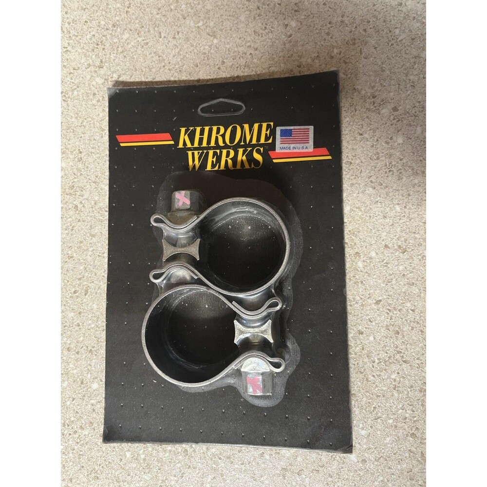 Vintage KHROME WERKS 1.25" WIDE STAINLESS MUFFLER CLAMPS F/ 1.75" INLET MUFFLERS